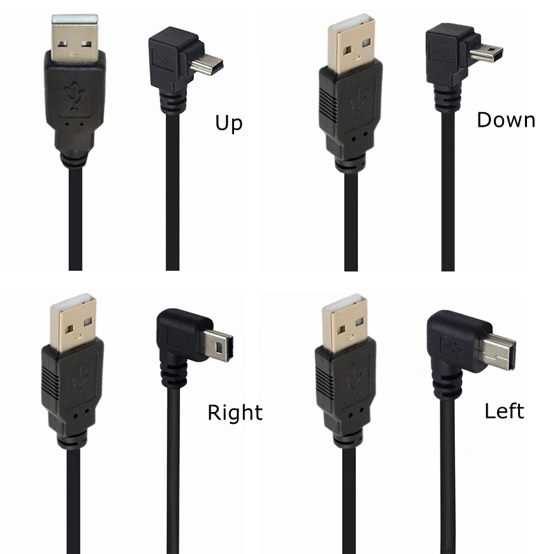 25CM Mini USB B Type 5pin Male UP Down Left Right Angled 90 Degree to USB 2.0 A Male Data Cable