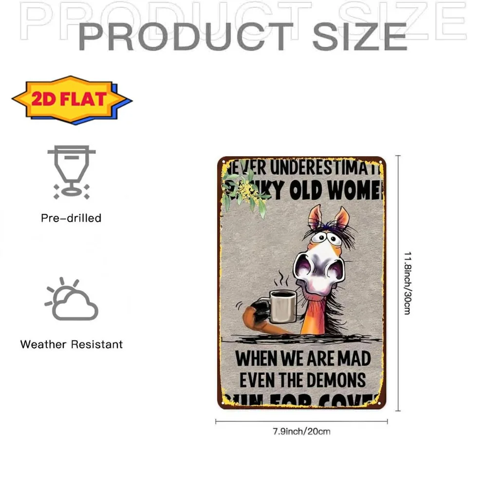 2D Flat Aluminum Vintage Hanging Wall Sign, Witty Stubborn Old Lady Aluminum Plaque for Indoor Garden Bathroom Office Home