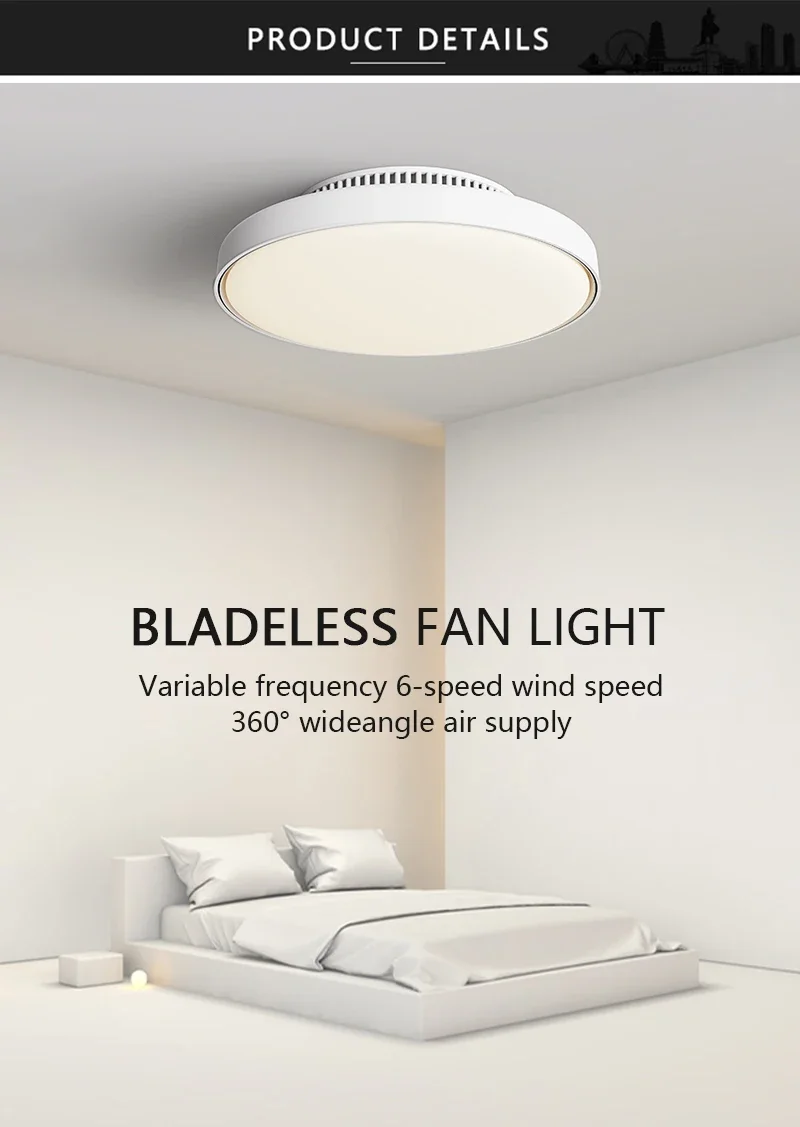 LED Ceiling Fan Lamp with Modern Bladeless Design Quiet Strong Wind Remote Control Adjustable Brightness Household Fan Light