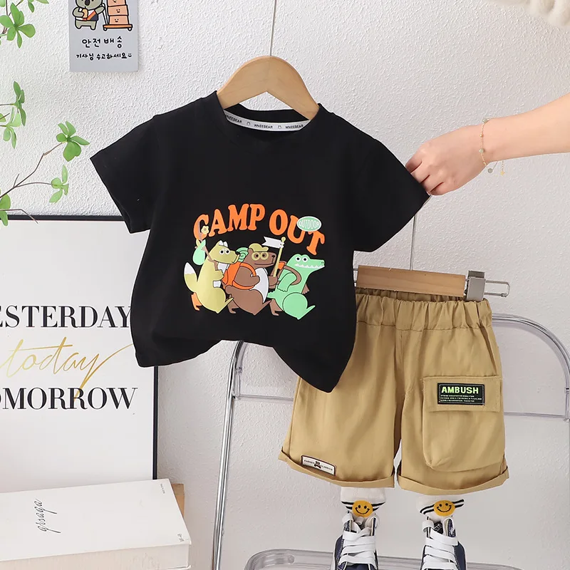 

Kids Summer Sets 2024 Baby Boy Clothes 9 To 12 Months Cartoon Animal Printed Short Sleeve T-shirts and Shorts Childrens Clothing