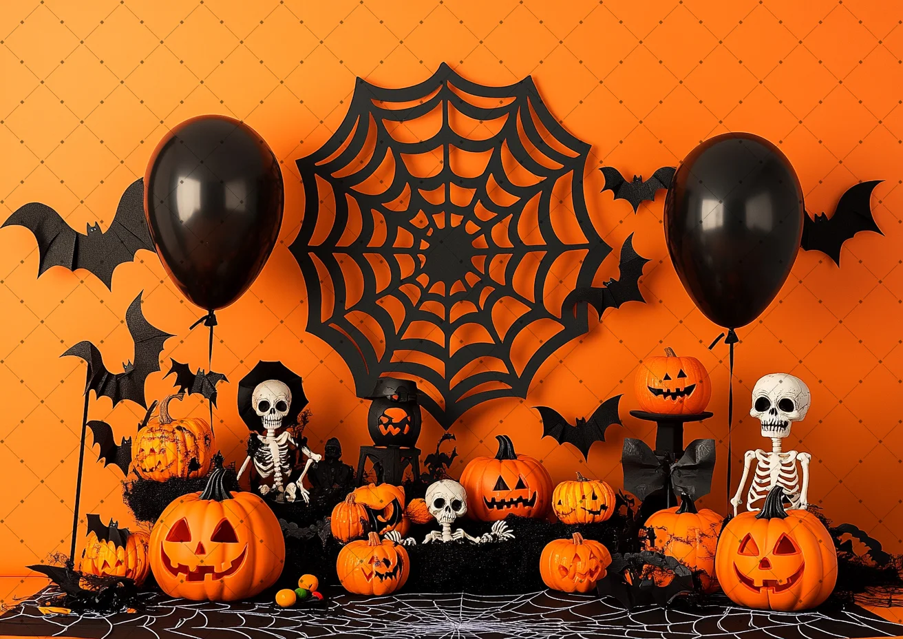 Happy Halloween Party Photography Backdrop Pumpkin Spider Web Skeletons Baby Shower Portrait Decor Backgrounds For Photographs
