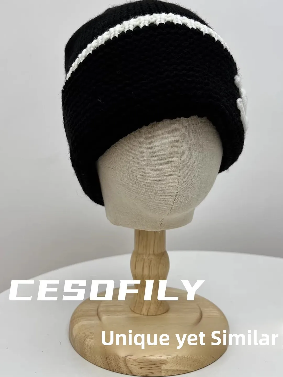Thsezoz Winter Knitted Hat Women's Warm Color Block Black White Woolen Cap Fashionable Cold Weather Accessory