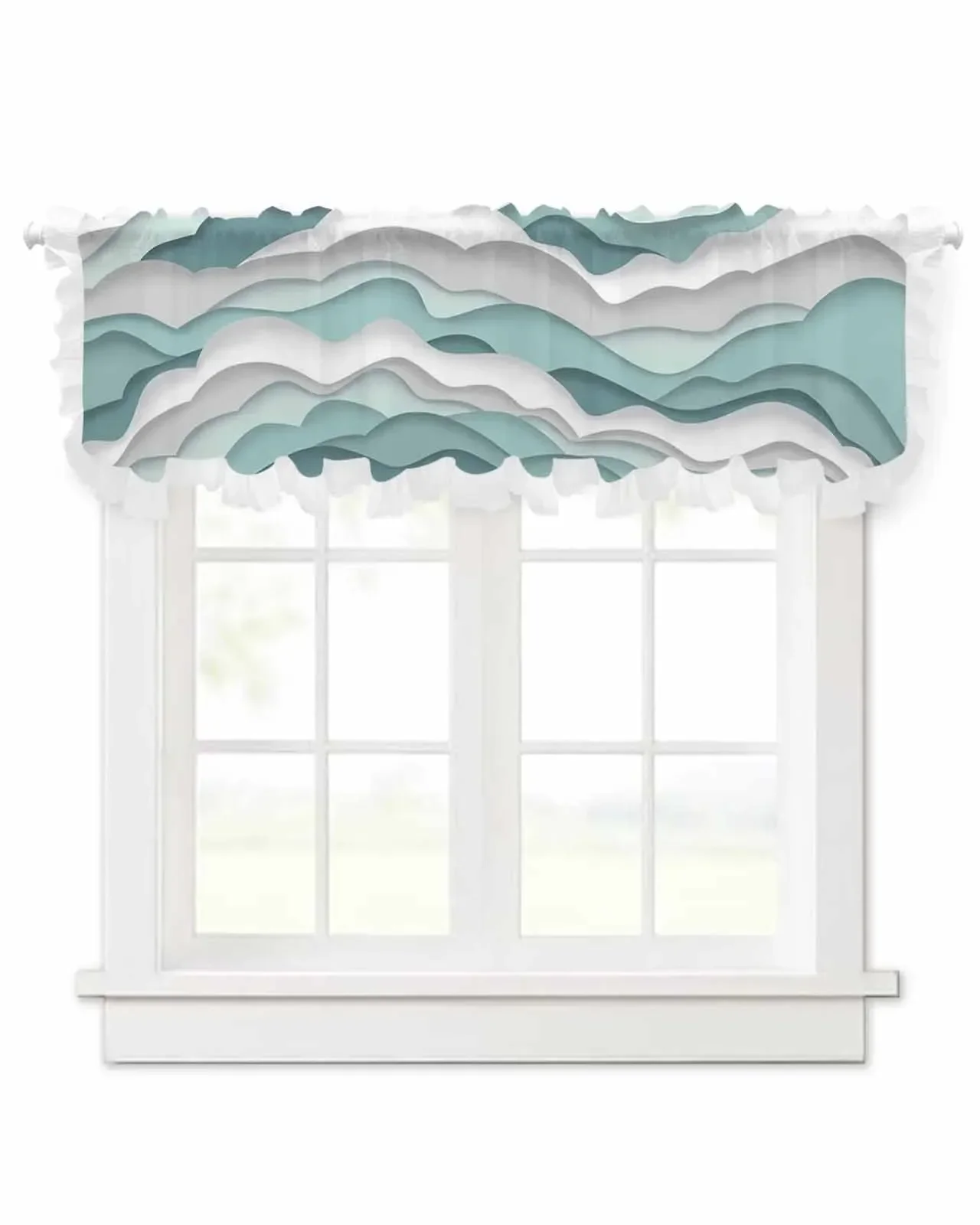 Ocean Waves Wave Splashes Turquoise Gradient Tulle Half Curtains for Living Room Kitchen Door Cafe Window Sheer Valance Drapes