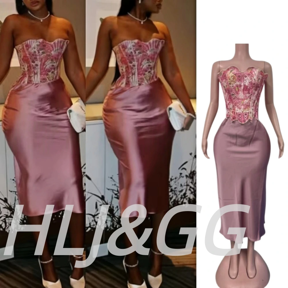 

HLJ&GG Pink Sexy Irregular Lace Print Corset Two Piece Sets Women Off Shoulder Backless Bandage Top And Satin Skirts Streetwear