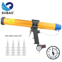 SUBAO 600ml pneumatic glass gun foam sealant tool pressure gun pressure adjustable, 20 rubber nozzle sleeves