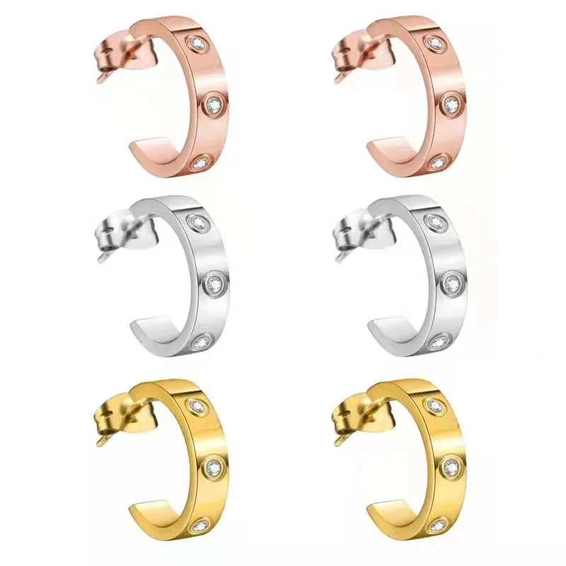 

G&D Luxury Simple Hip-Hop Brand Designer Crystal Gold Color Stainless Steel Earrings For Women Jewelry Party Gift Free Ship