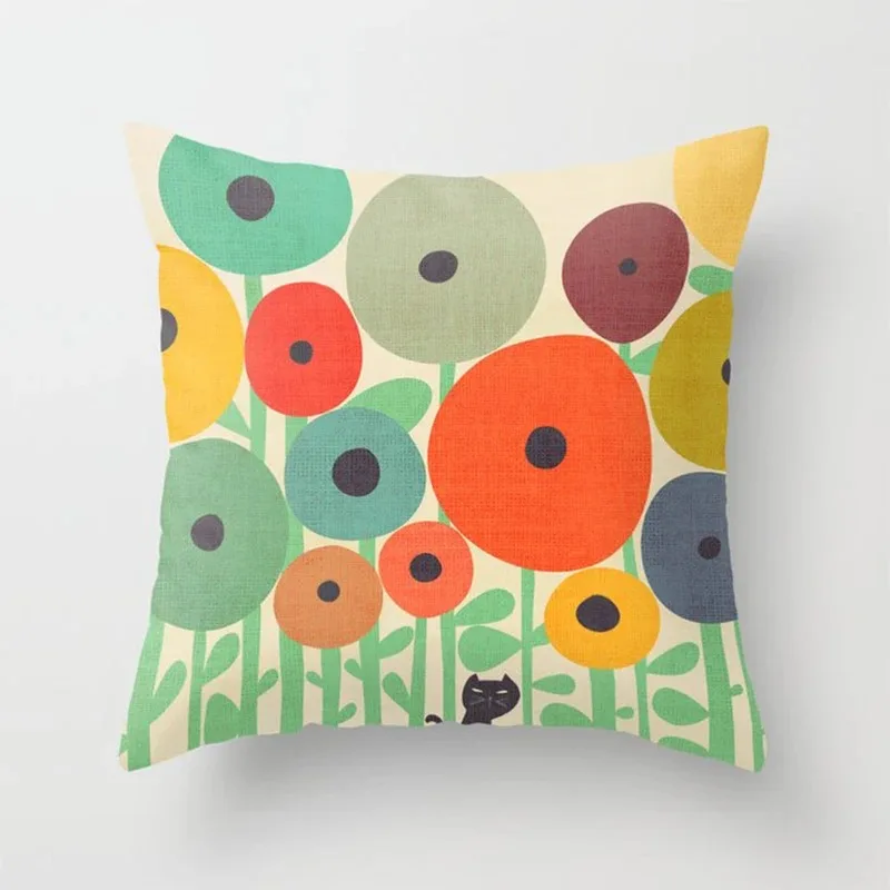 Cartoon Flower Feather Pattern Pillowcase Office Living Room Home Pillowcase Car Ornaments