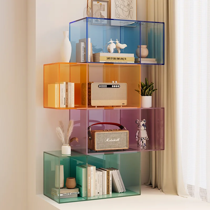

Light luxury bay window bookcase household acrylic storage cabinet bedroom shelf bookshelf solid wood corner floor cabinet