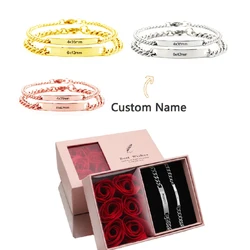 Bracelet avec nom personnalisé en acier inoxydable, cadeau pour couple, supports de boîte à bijoux inclus, livraison directe, chaud, 2024, ensemble de 2 pièces