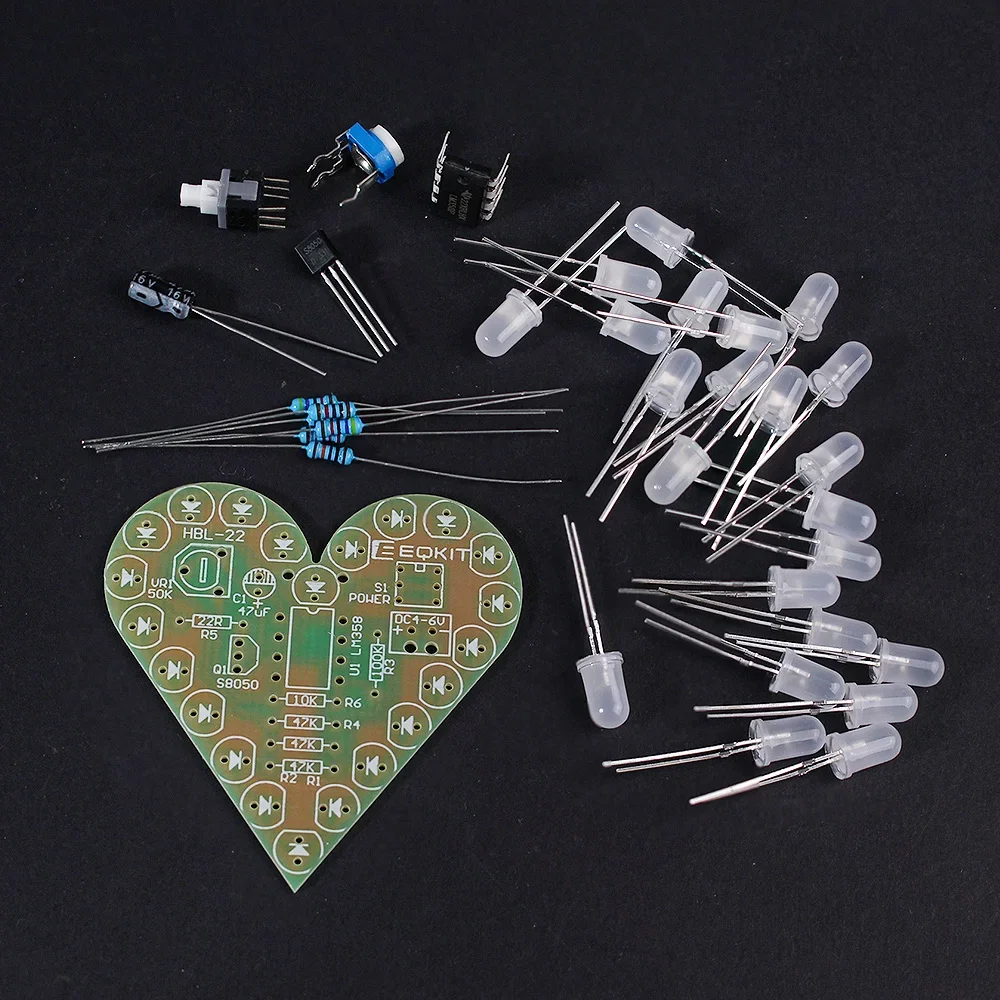 Diy Electronic Kit Heart Shape LED Breathing Light Electronic Kit White Red Blue Electronic Components Welding Practice Board