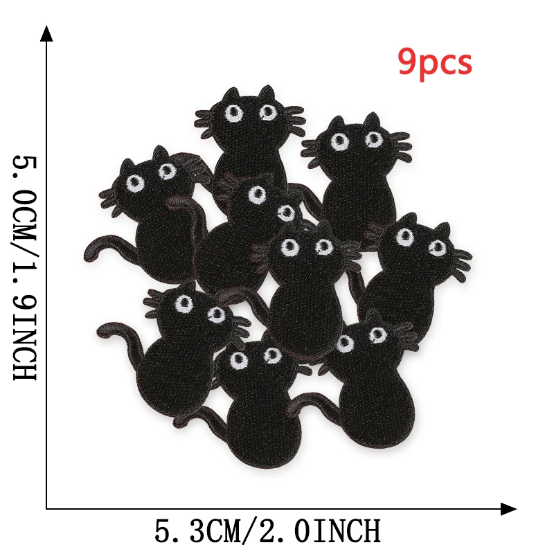 9 stücke Schwarze Katzen Nette Anime Eisen Auf Patches Für Kleidung Gestickte Lot Jacke Stoff Nähen Kinder Aufkleber Pack Diy parche Mochila – Detail 8