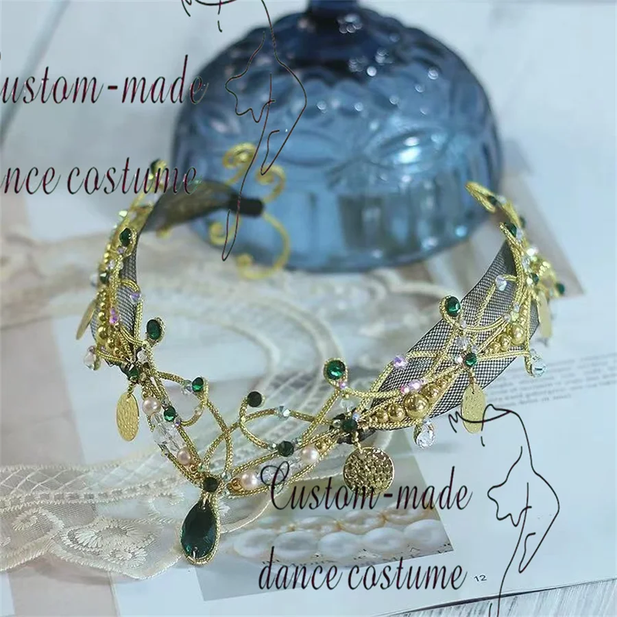 

Головной убор Эсмеральды, профессиональная танцевальная корона ручной работы на заказ, детская корона для взрослых, женская юбка-пачка, головной убор для соревнований