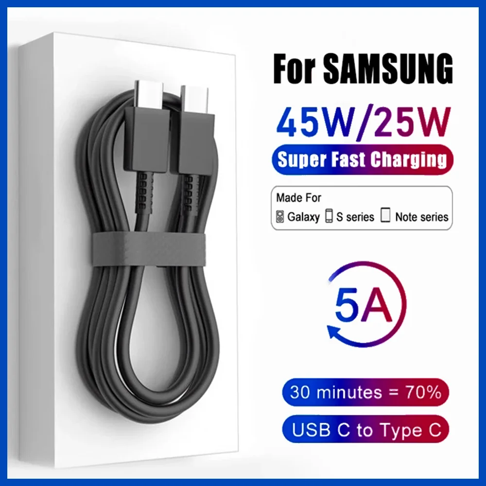

1/2PCS 45W Super Fast Charging PD 5A Double Type-C Interface Data Cable Data Transmission Silicone Material for Samsung Huawei