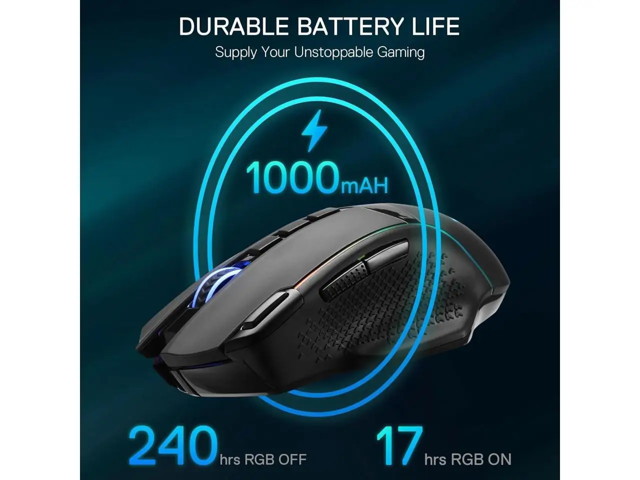 Redragon M991 Wireless Gaming Mouse, 26000 DPI 3-Mode Gamer Mice w/Rapid Fire Key, 9 Macro Buttons, Powerful Capacity and RGB Backlight for PC/Mac/Laptop view 3