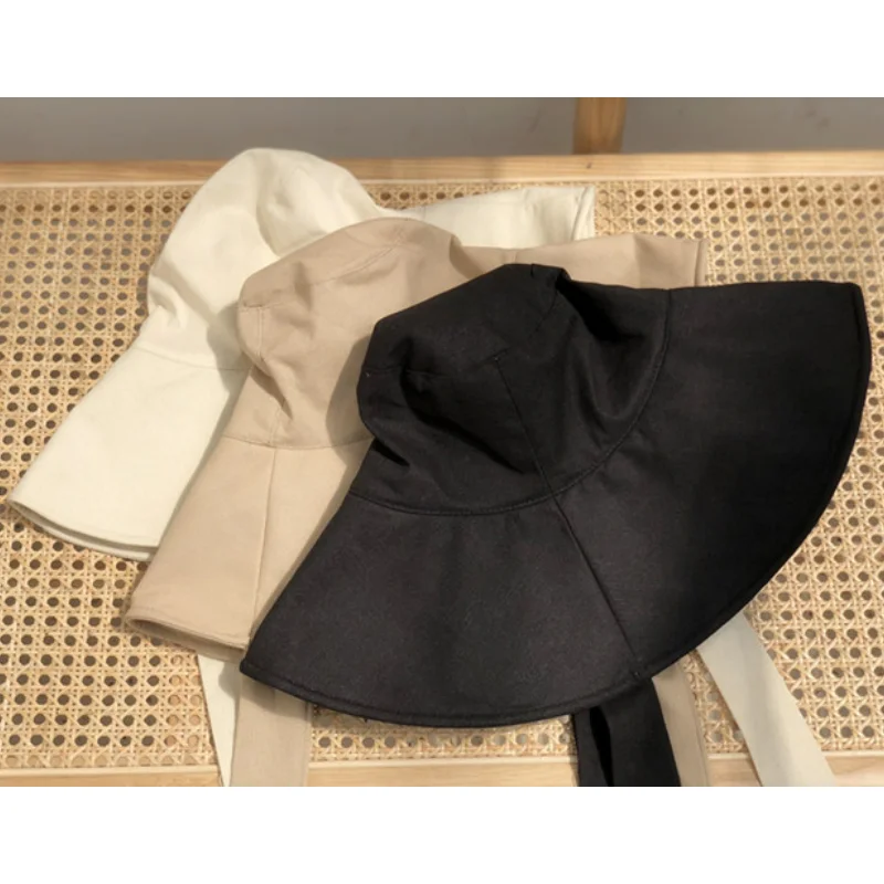 Japanese solid color big brimmed fisherman hat ladies spring summer foldable sun hat sun block hat Korean version of all the hat