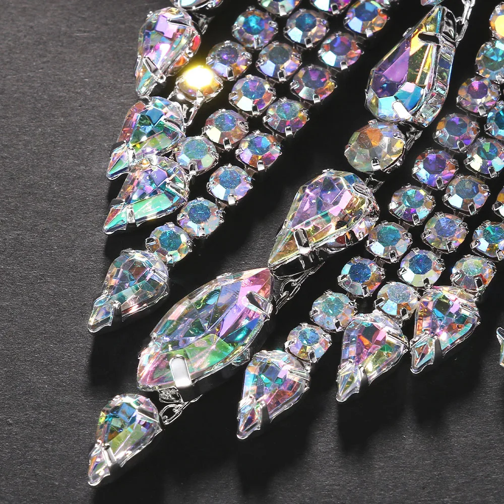 Hot Sale Water Crystal Necklace Set Female, Sexy Exaggerated Necklace Tassel Earrings Jewelry Set