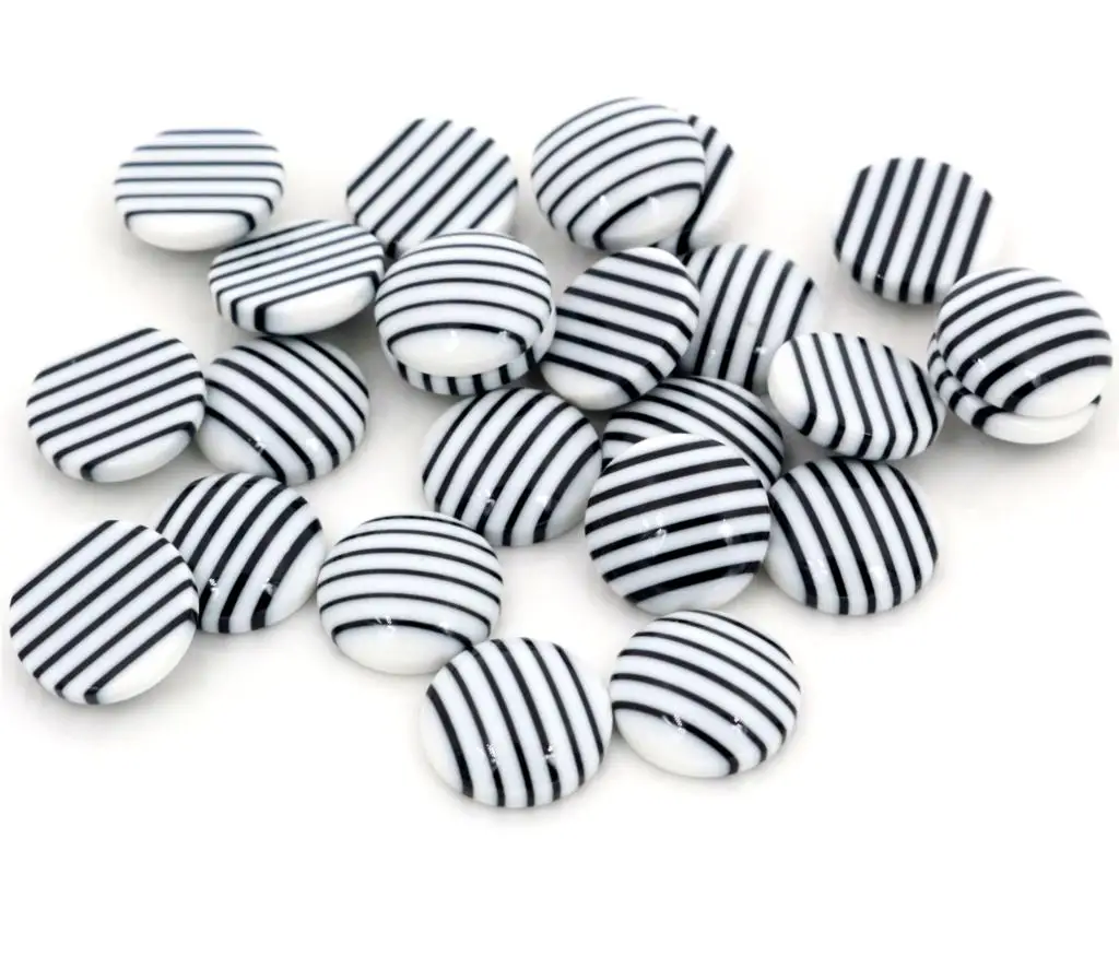 New Fashion 40pcs 12mm White Black Colors stripe Style Flat back Resin Cabochons Fit 12mm Cameo Base Cabochons-G2-20