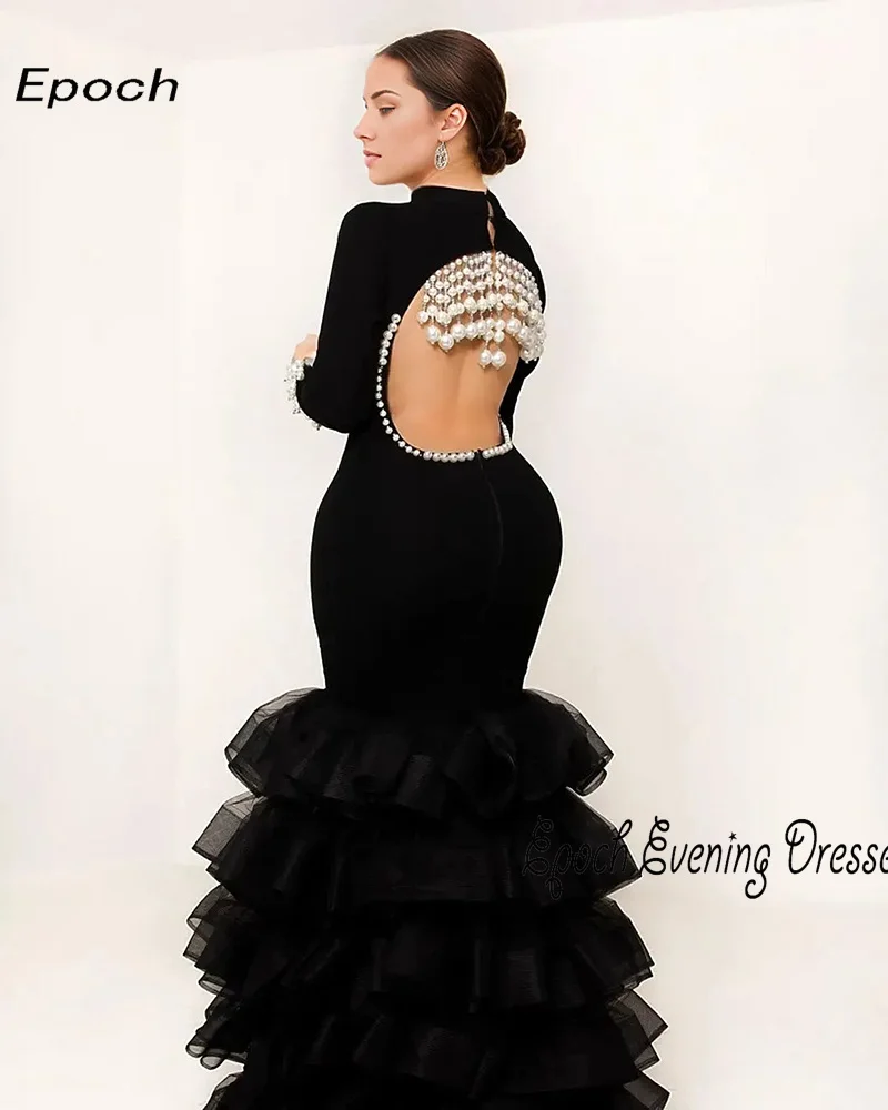 Epoch Long Evening Dress Luxury Pearls  فساتين مناسبة رسمية Mermaid Tiered Tulle Floor-Length Cocktail Prom Gown For Sexy Women