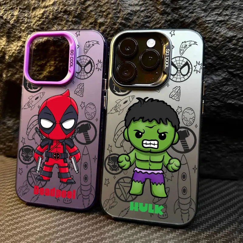 

Cartoon Marvel Deadpool Hulk Phone Case For iPhone 11 12 13 14 15 16 17 Pro Max 16e 17E 17 Air Plus Mini Shockproof Fundas Cover
