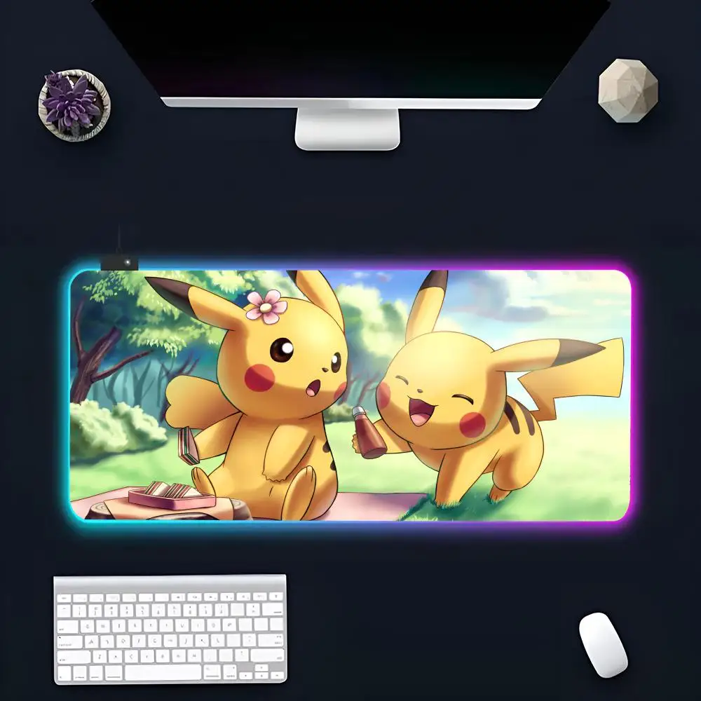 Anime Game P-Pikachu MINISO Mouse Pad RGB Gaming Mousepad LED Large Gamer Mousepads XXL Keyboard Pads Luminous Desk Mat Backlit