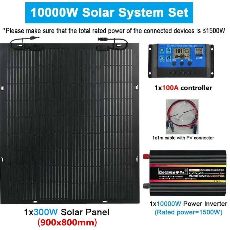 

110V/220V Solar Panel System 300W 18V Solar Cell 100A Controller 10000W 12000W Inverter Power Generation Kit for Camping Car RV