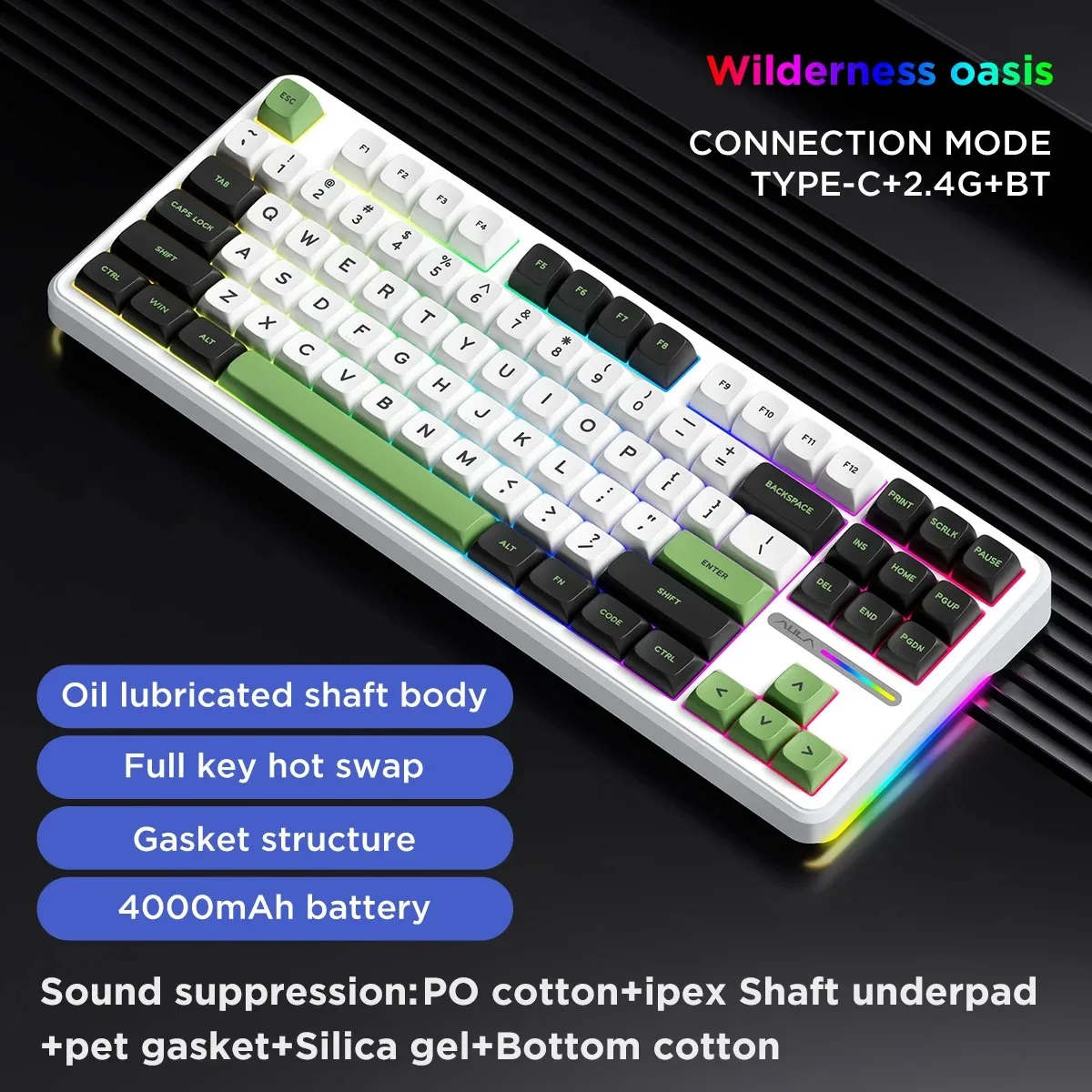 Imagem -06 - Aula F87 Pro Teclado Mecânico Modo 2.4g Usb Bluetooth Tri Mode Teclado sem Fio 87 Chave Hotswap Rgb Pbt Teclado para Jogos