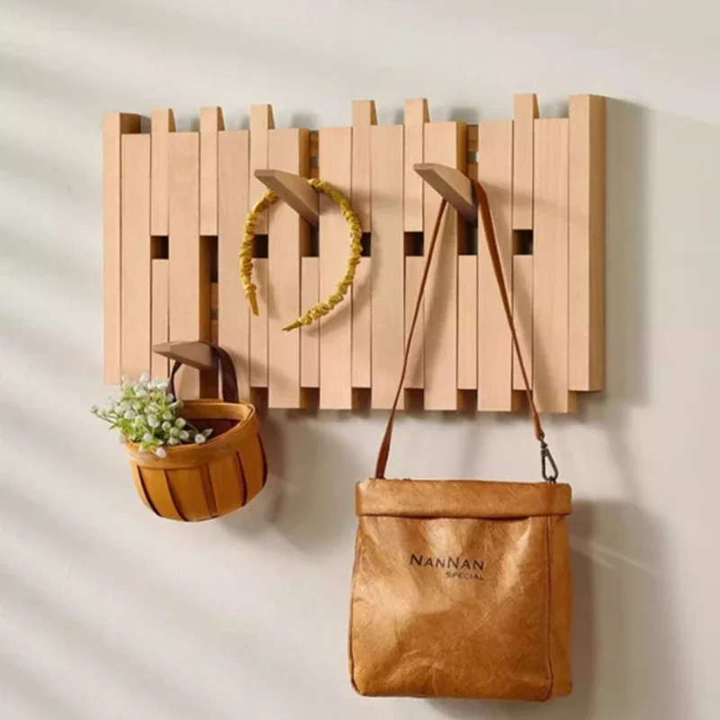 Double Row Coat Racks Solid Wood Clothes Hanging Hooks Entrance Hall Portable Clothing Rack Multifunctional Bag Scarf Hangers