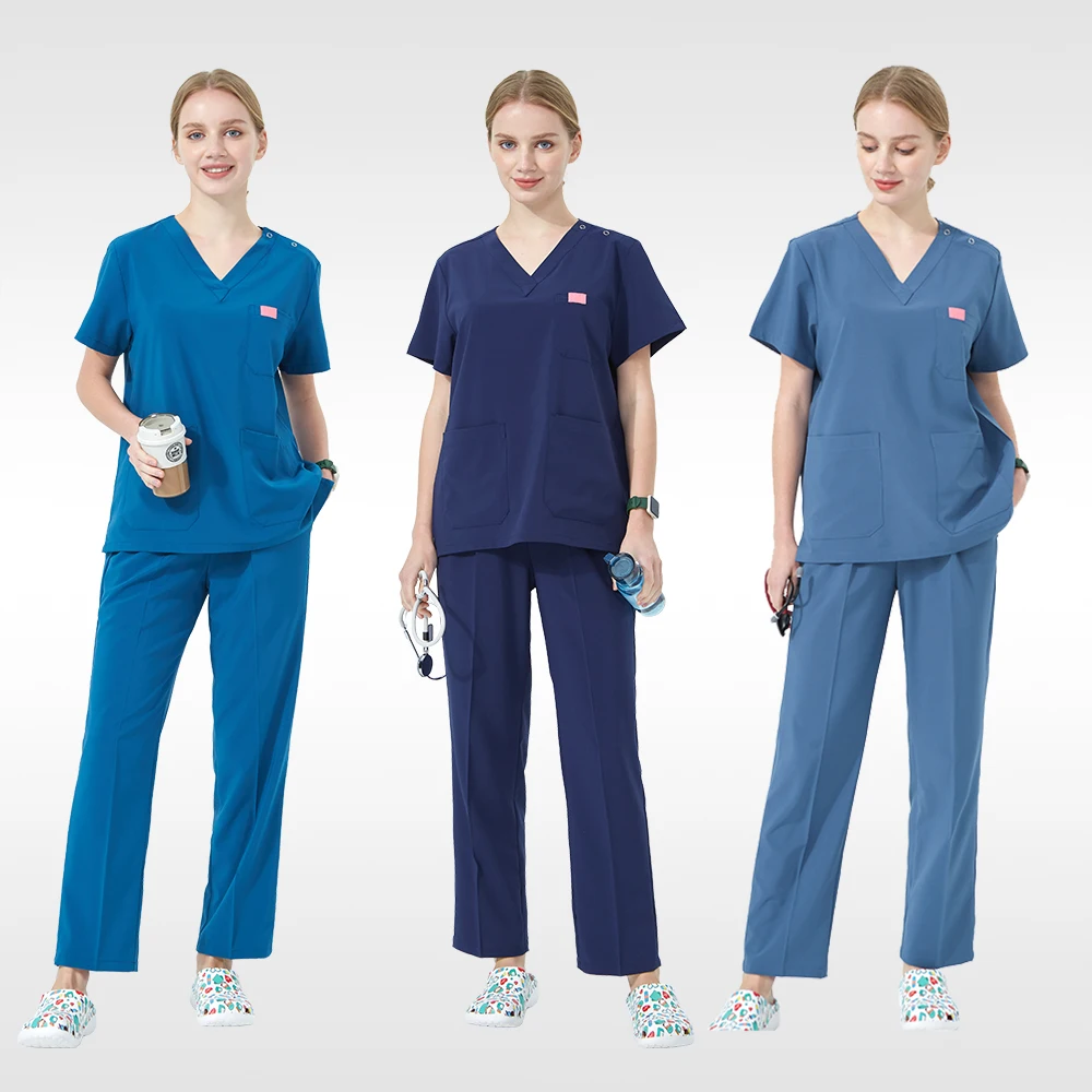 Women V-Neck Doctor Clothing Medical Uniform Quick Dry Dentist Scrub Sets Surgeon Work Suit Beauty Salon Chef Vet Overalls S0301
