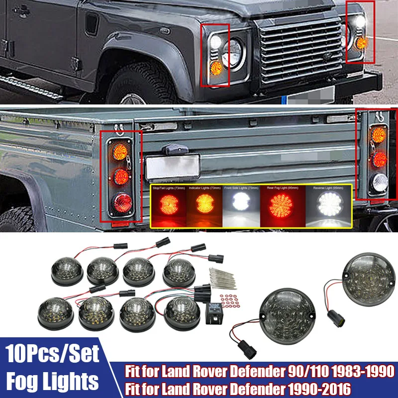 10Pcs Fog Lights Front Rear Indicator Light For Land Rover Defender 1990-2016/ Defender 90/110 1983-2019 Reversing Light Upgrade