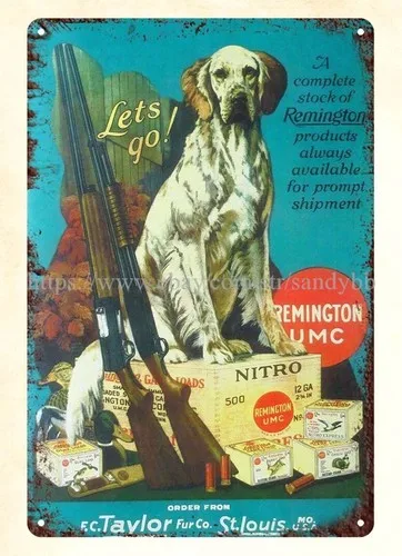 Remington UMC Firearms Ammo rifle dog metal tin sign living room art decor