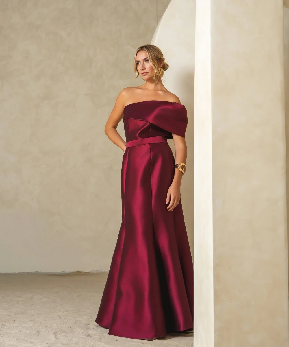 Customized Sizes Available Simple Pleat Ruched Sash Mermaid One-shoulder Floor-Length Evening Dresses For Wedding Party Fashion