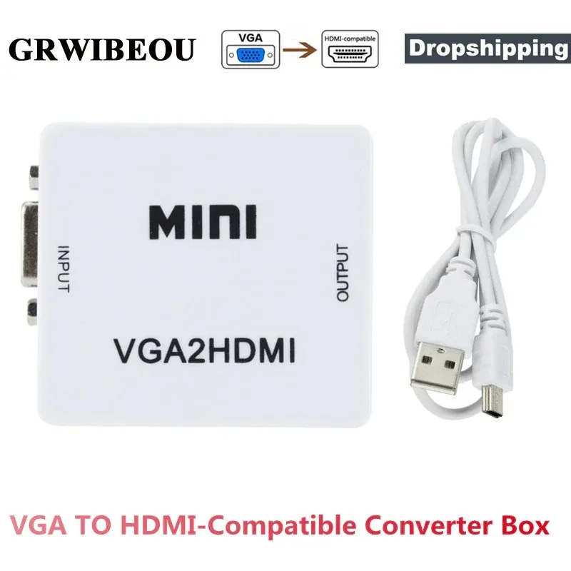 1080P VGA to HDMI-Compatible Video Adapter Connector VGA2HDMI Mini VGA to HDMI-Compatible for PC Laptop to HDTV Projector