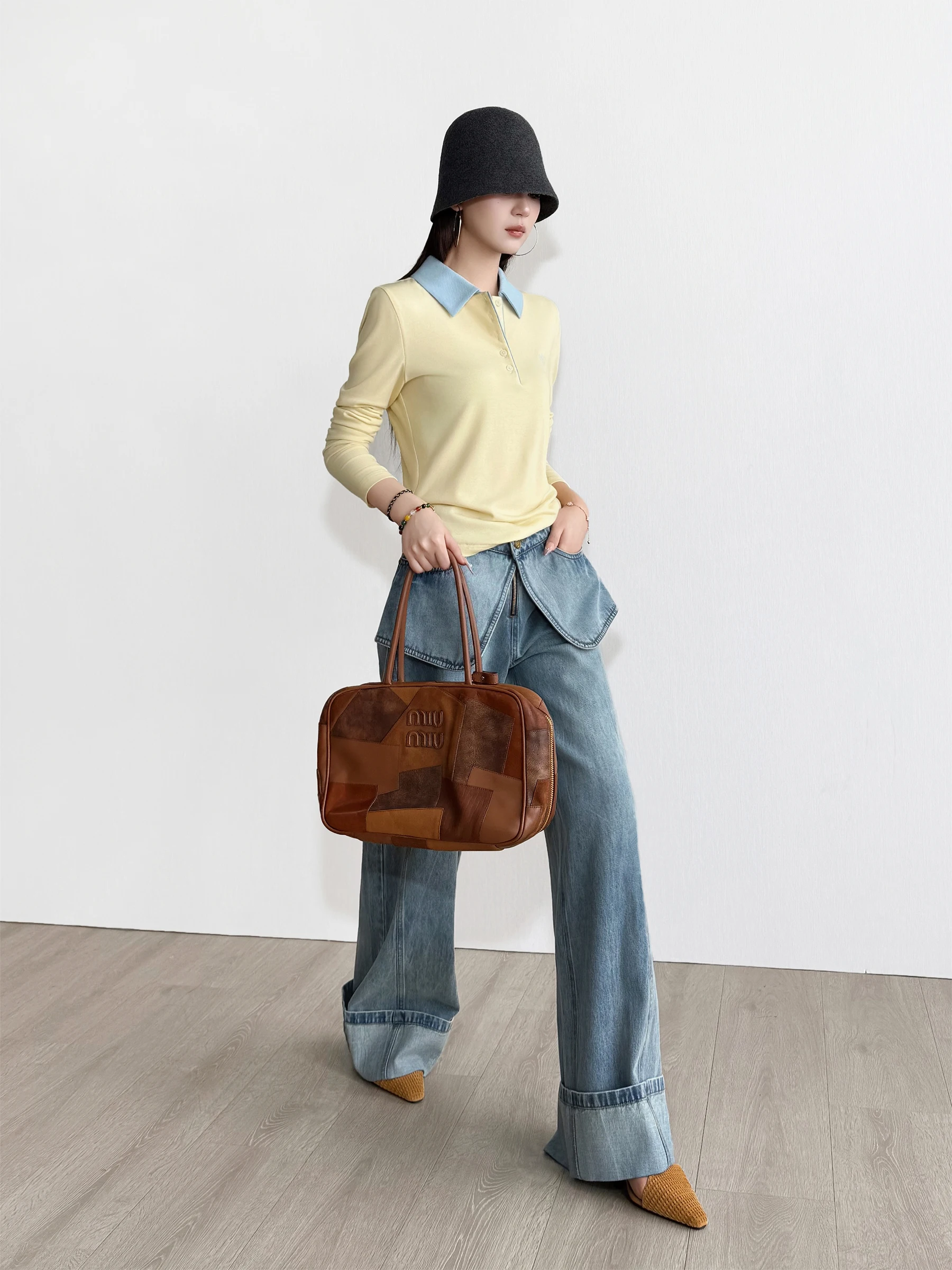 NancyCavally Gold Ratio Fine Wool Yarn Dopaamine  Base Shirt Street Style Long Sleeve Women's Knittedwear Regular Fit