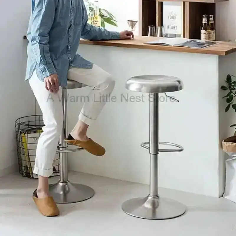 

Creative Swivel Stainless Steel Adjustable Bar Chairs Height Minimalist Lounge Bar Stools Relax Round Taburetes De Bar Furniture