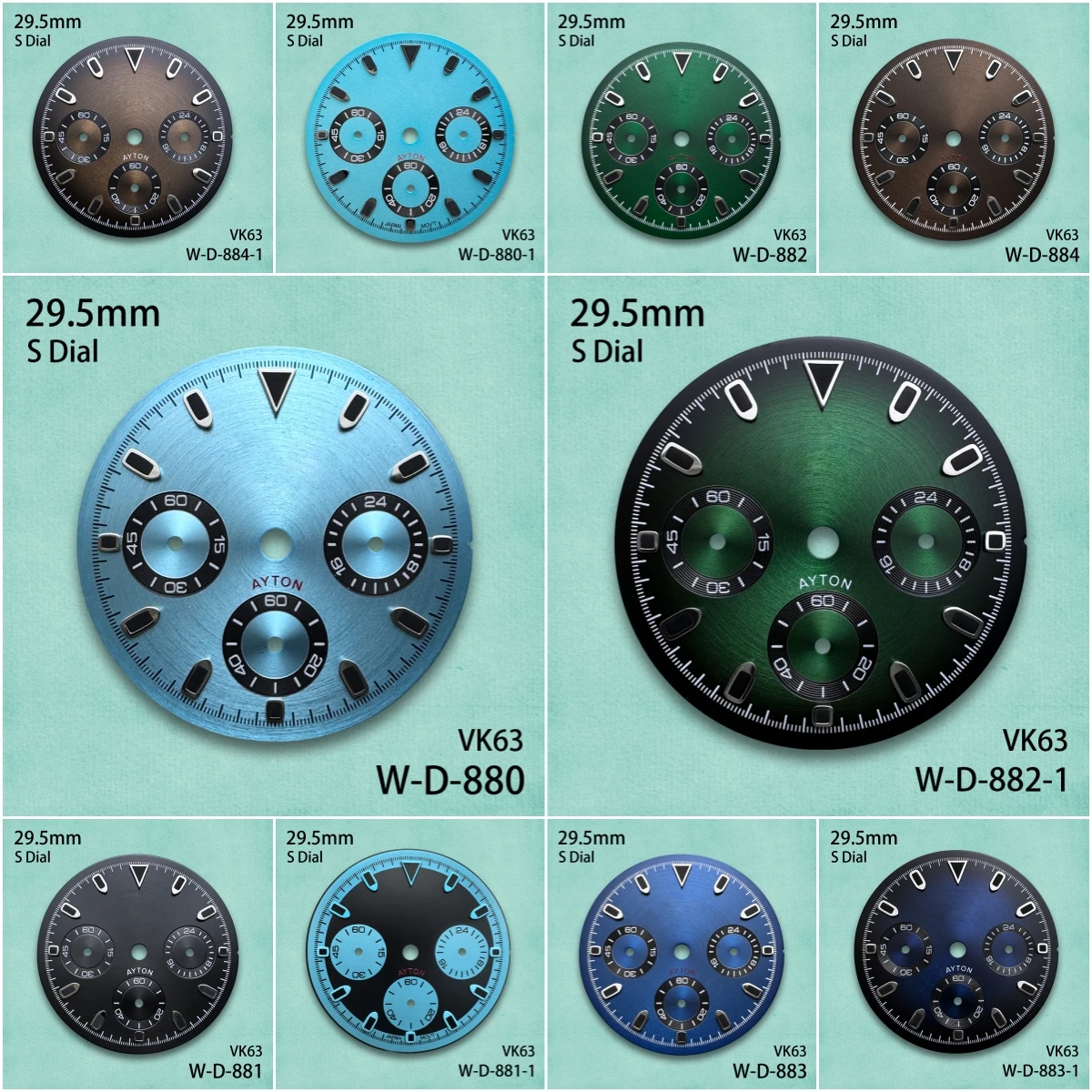 29.5mm DTN Panda S Dial Suitable For VK63 Movement Green Luminous CD Pattern Quality Watch Modification Accessories
