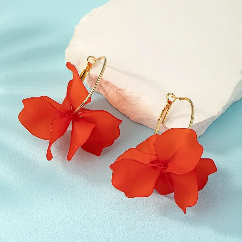 

Korean Summer Acrylic Petal Long Drop Earrings for Women Girls Delicate Trendy Romantic Vacation Jewelry