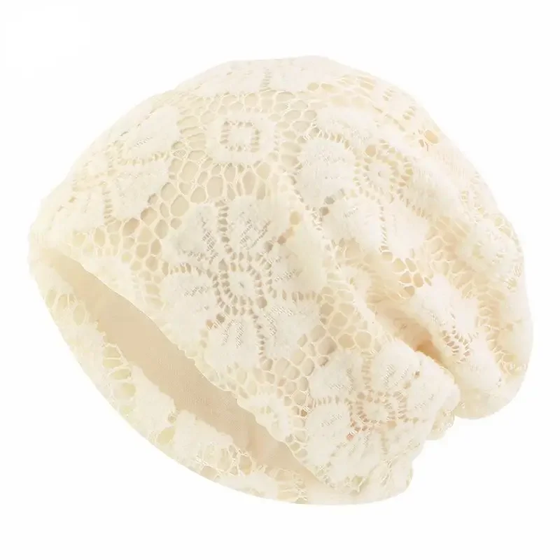 Spring and Autumn Thin Hook Weaving Pattern Double Layer Beanies Musilm Wrap Head Cap