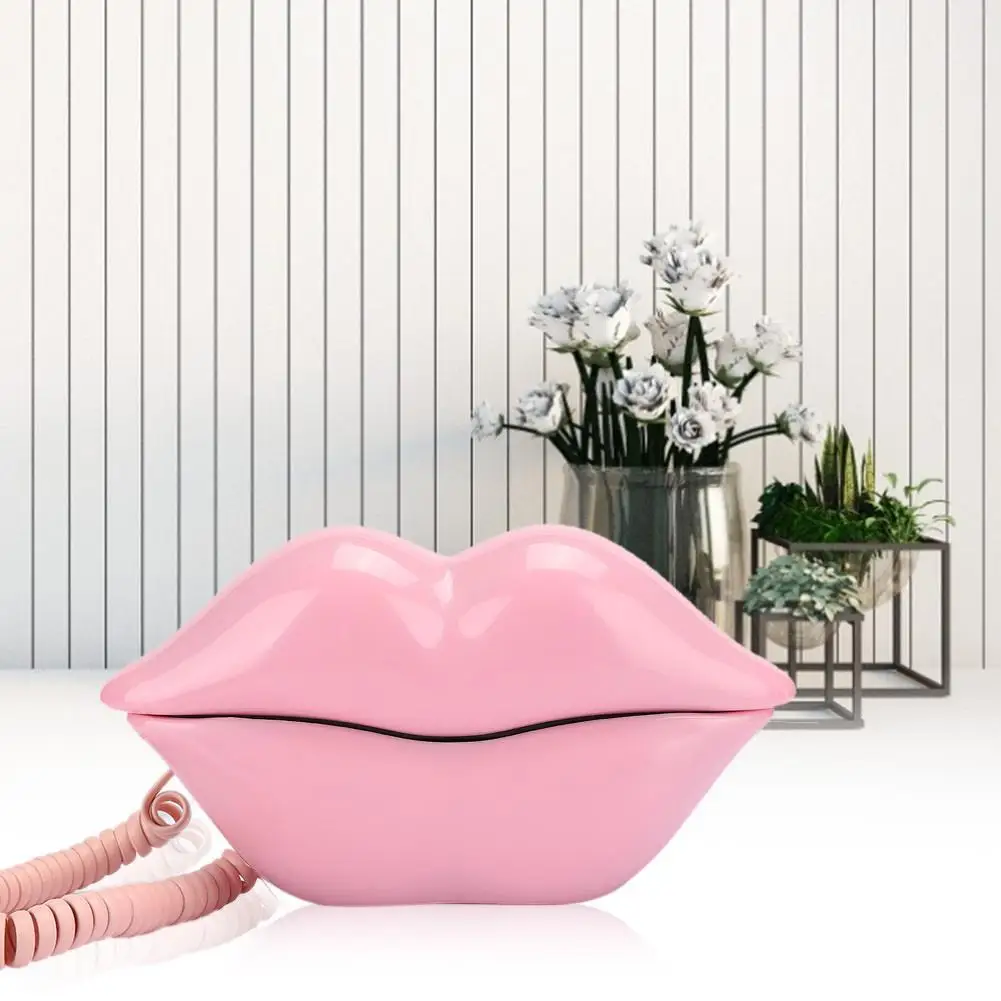 Funny Lip Shape Wired Landline Phone with Electroplating and Number Storage Feature