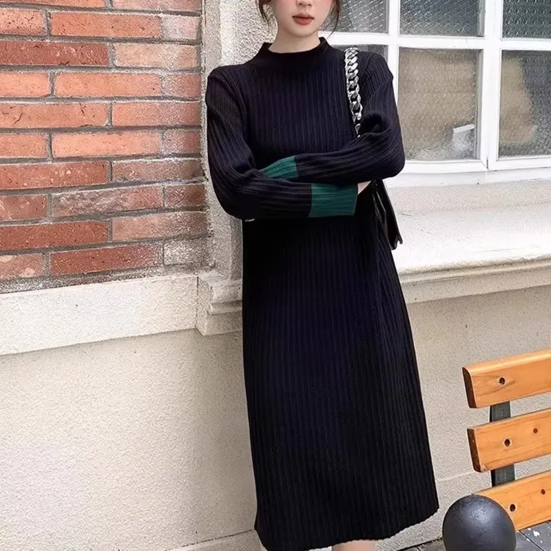 Basic Wear Winter Clothes Woman Half Turtleneck Warm Knitwear Spring Autumn Women's Sweater Middle-long Dress Pullovers Jumper