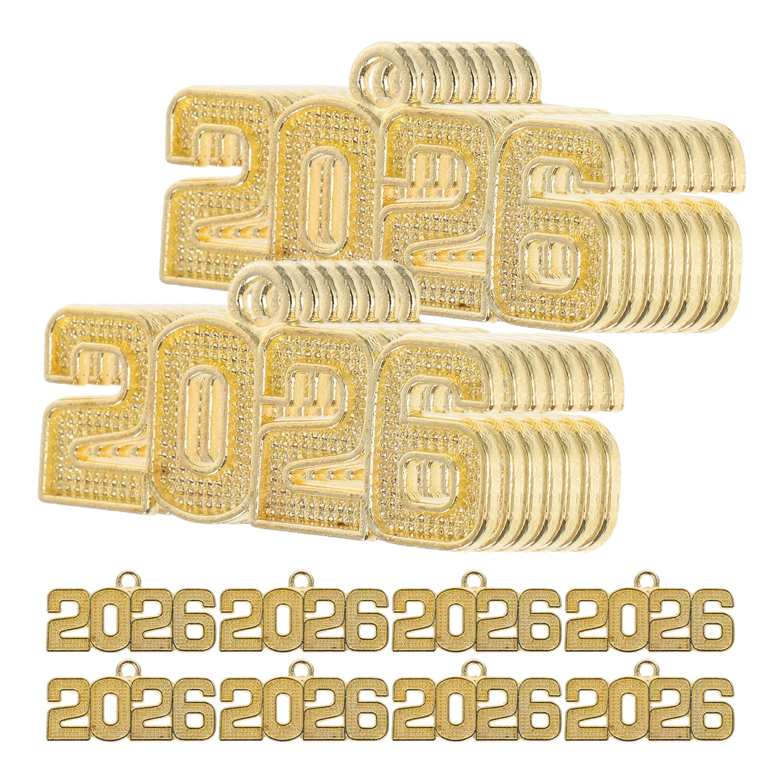 

50 Pcs Souvenir Pendant Metal Charms for Crafts Graduation Alloy Keyrings with Chain Pendants Mini Year Number Keychain