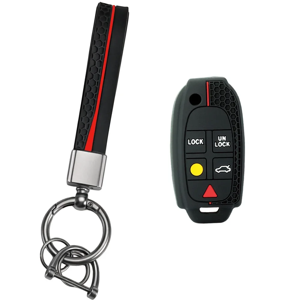 Thin Streamlined Sport Hex Sleeve With Keychain For Volvo V70 XC90 Skin-friendly Smooth Flip Remote Key Holder Case