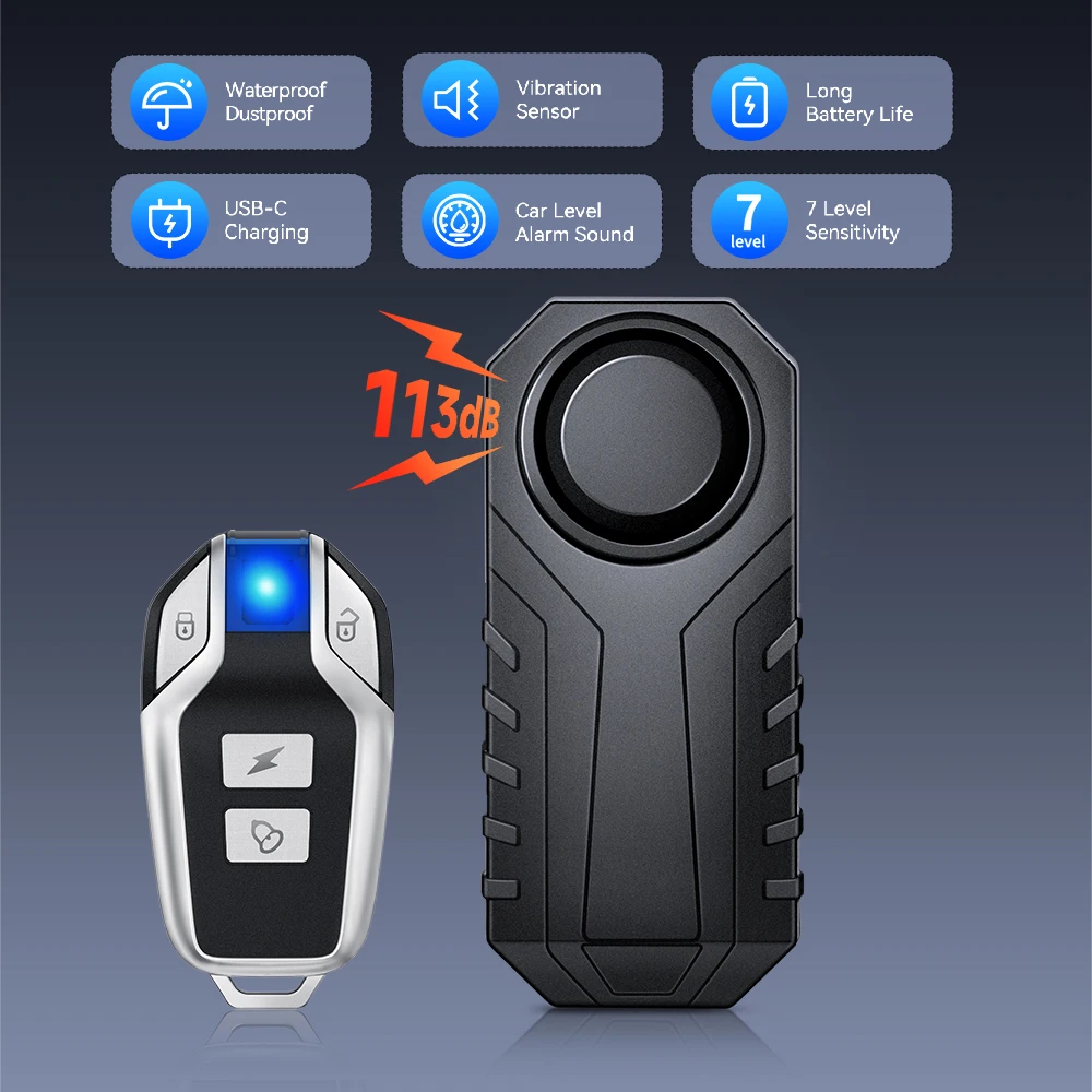 113db Wireless Motorcycle Alarm Remote Control Waterproof Bicycle Alarm for Moto Electric Anti-Theft Bike Alarm for Motorcycle