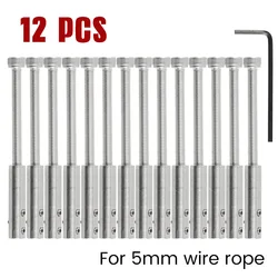 12pcs 3/16″ Handscrew Clamp Wire Rope 5mm Threaded Hexgonal Socket Head Tensioner End Fitting with Screw for Stair Deck Post