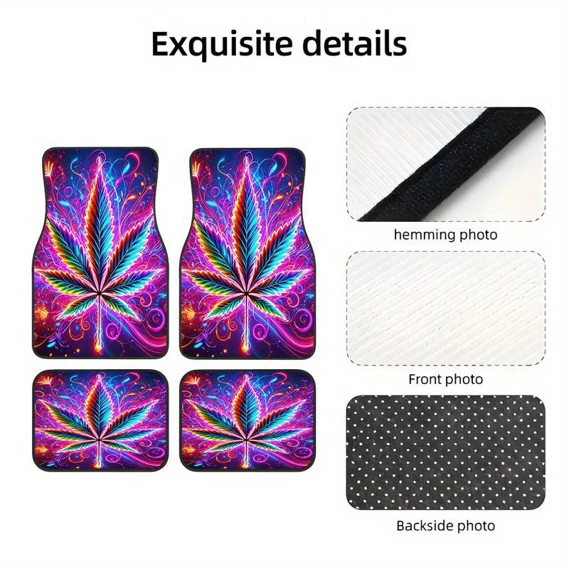 4Pcs All Weather Car Floor Mats | Neon Psychedelic Cannabis Leaf Print - Trippy Style