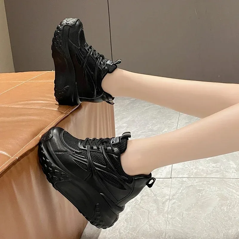 Hollow High Heels 10cm Sneakers Chunky Casual Autumn Spring Platform Wedge High Fashion Breathable Women Summer Shoes