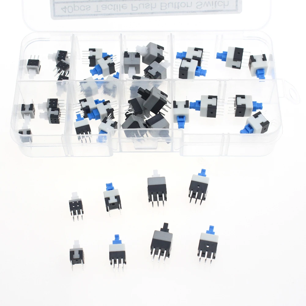 40PCS/LOT 8.5x8.5 8x8 7x7 5.8x5.8mm Self-Locking/Unlocked Push Tactile Power Micro Switch Kit 6 Pin Button Switches