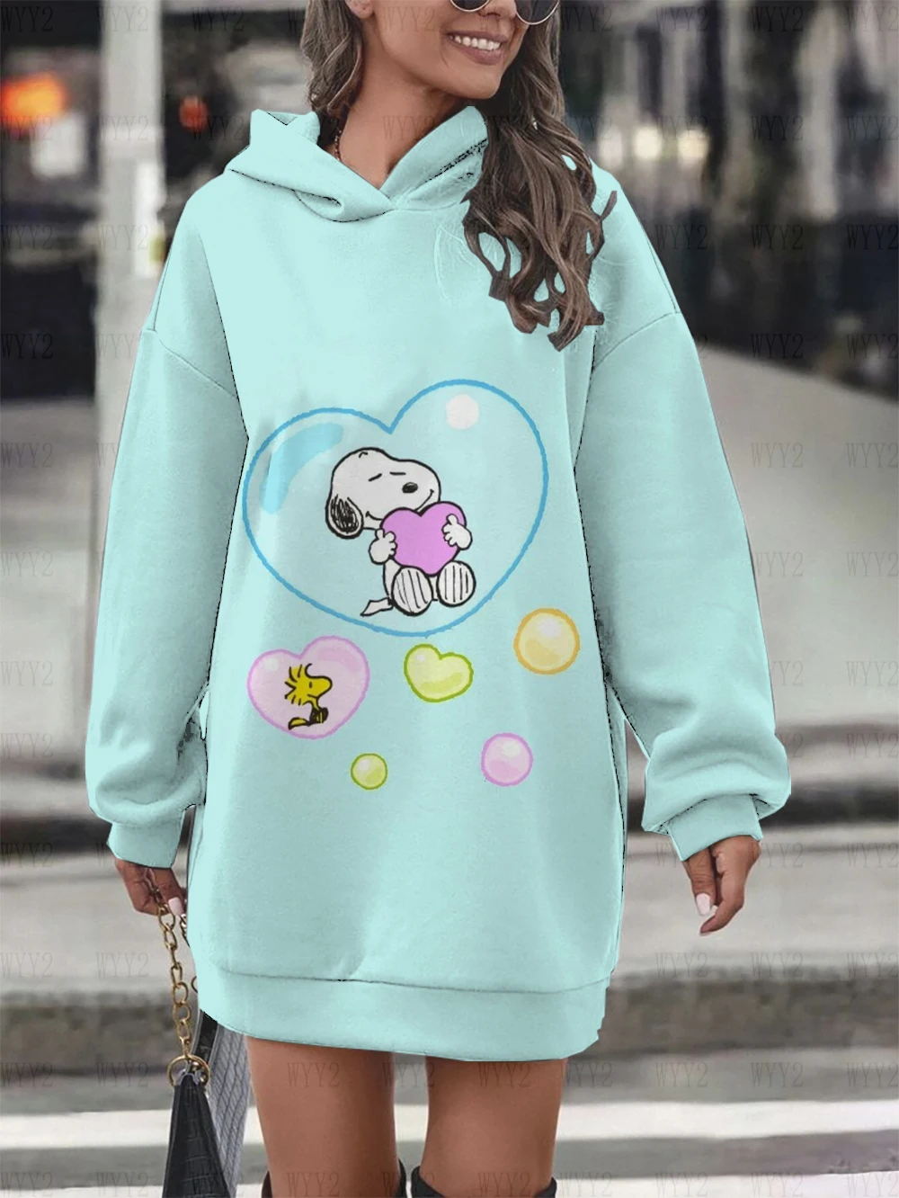 New summer Disney print Snoopy cartoon street loose casual cute hoodie women\'s long-sleeved hoodie dress