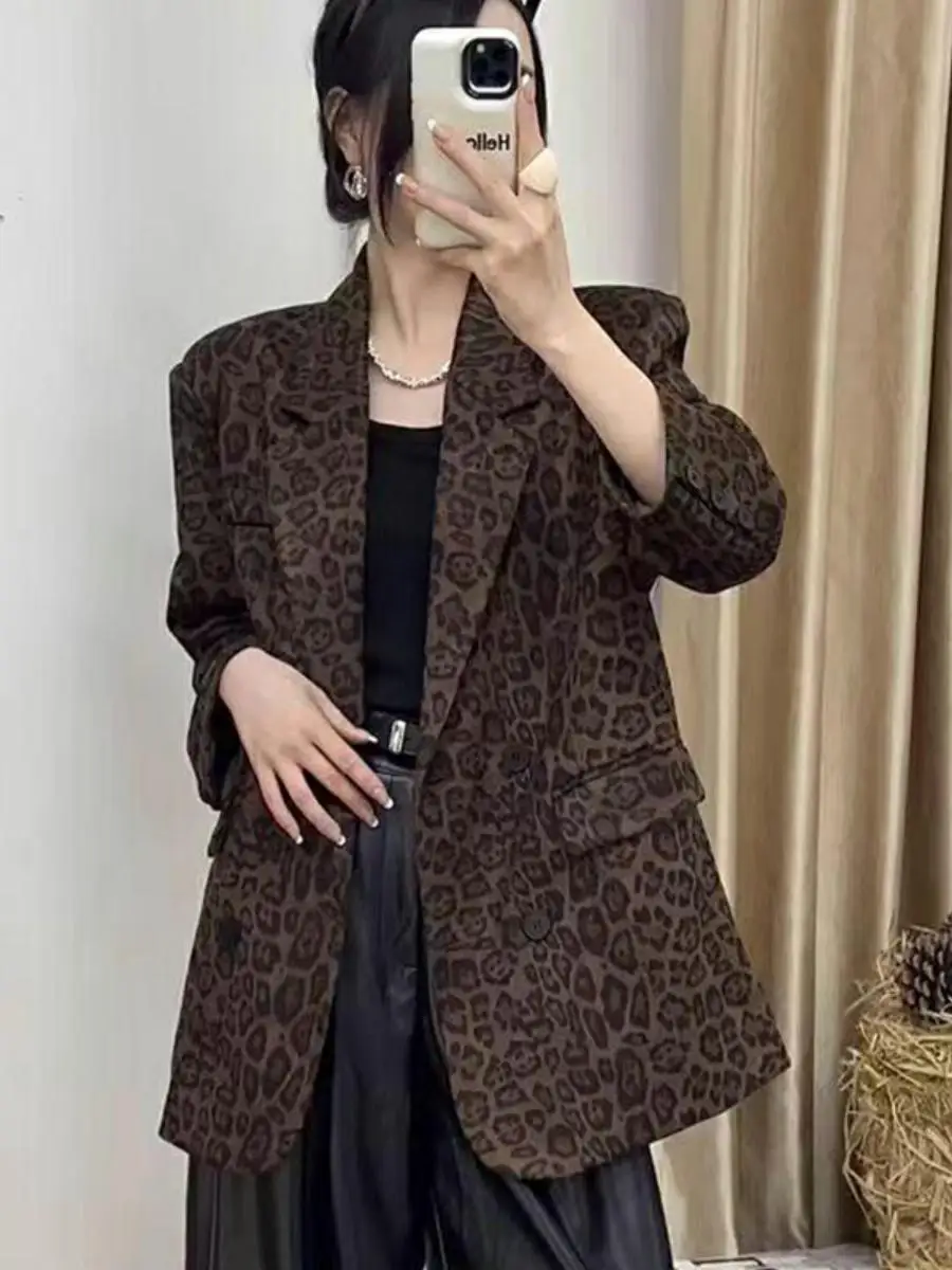 Fashionable Loose Women's Leopard Print Suit Jacket Autumn Winter New Style Korean Version Casual Chic Western Style Coat