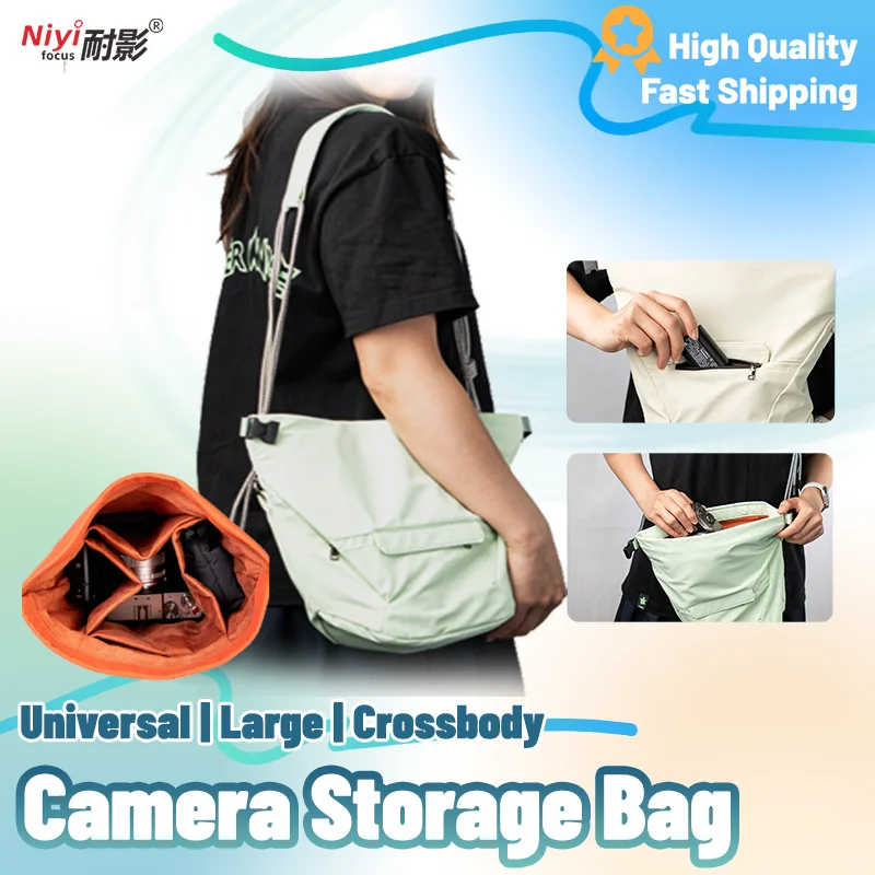 NiyiFocus Camera Storage Bag Large Capacity Cotton with Adjustable Shoulder Strap Battery Storage Lens Outdoor Pouch Soft Big