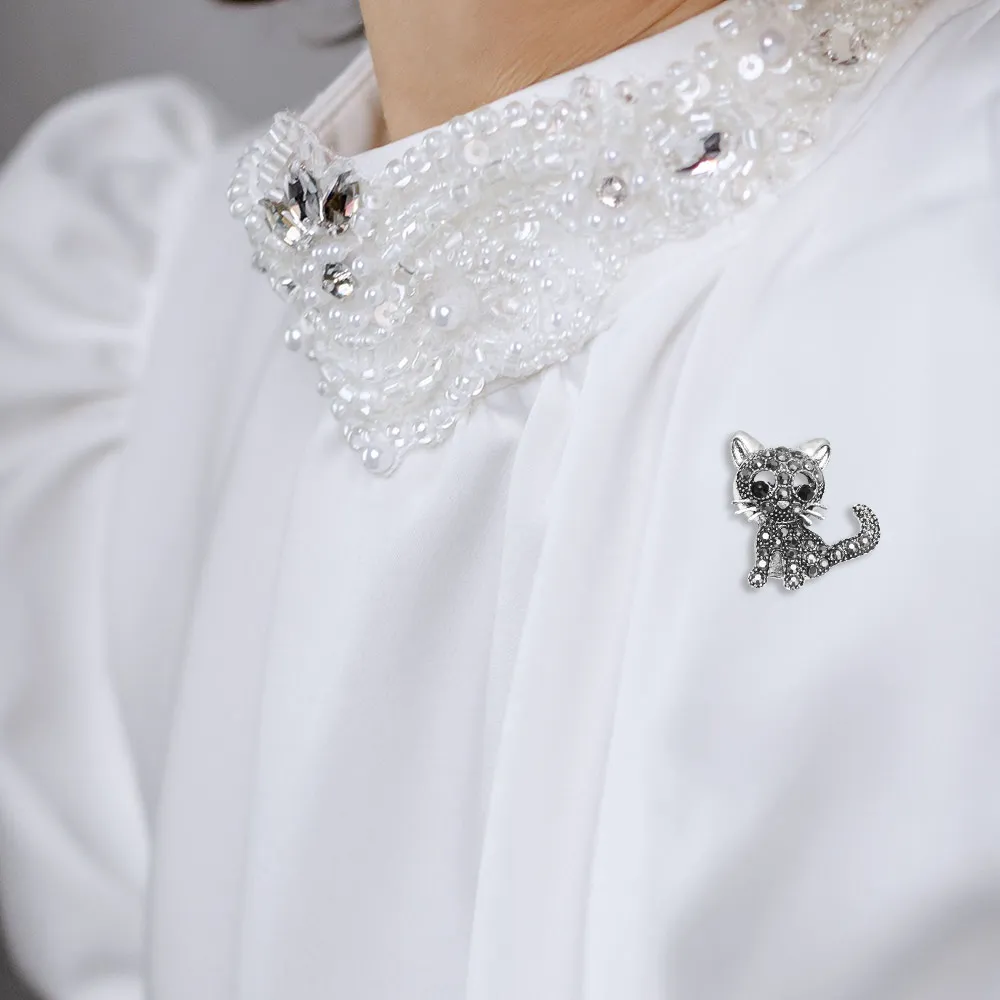 Suits Accessories Cute Crystal Cat Brooches Clothing Accessories Decorations Cat Badge Pins Zircon Vintage Brooches Women